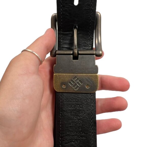 Columbia Mens Leather Belt Size 36 Brown Classic Top Stitching Metal Hardware - Picture 8 of 8